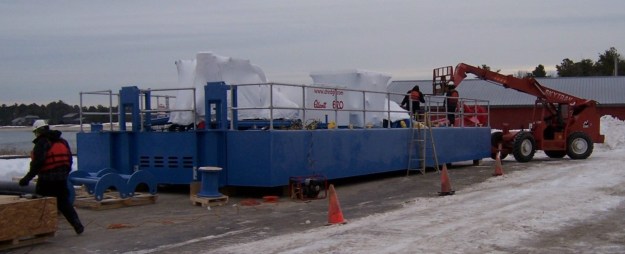 Preparing the S.S. Electrolux for launching at Ferry Beach.